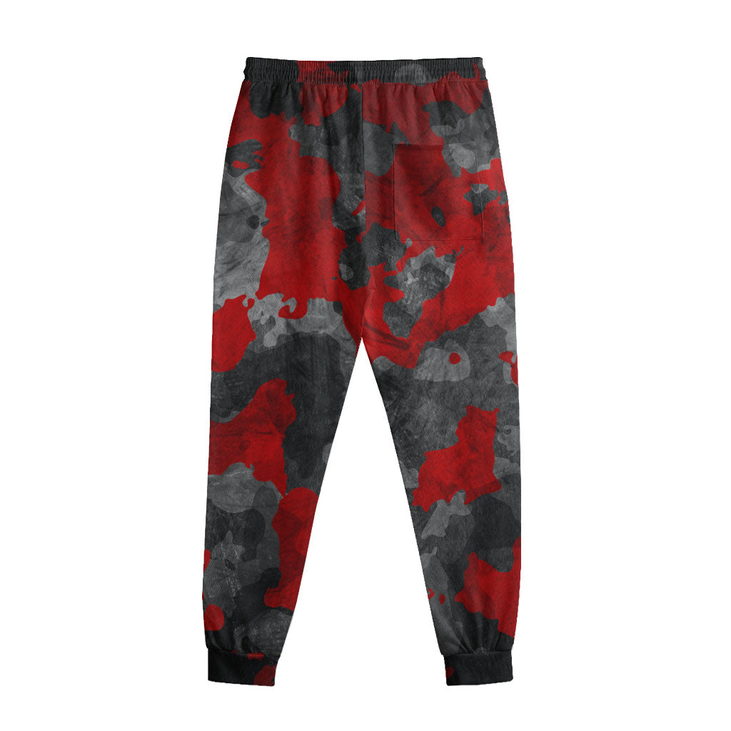 Black And Red Camouflage Print Sweatpants
