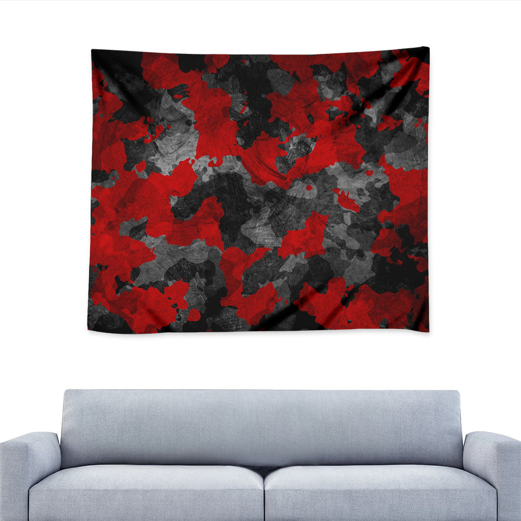 Black And Red Camouflage Print Tapestry