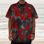 Black And Red Camouflage Print Textured Short Sleeve Shirt