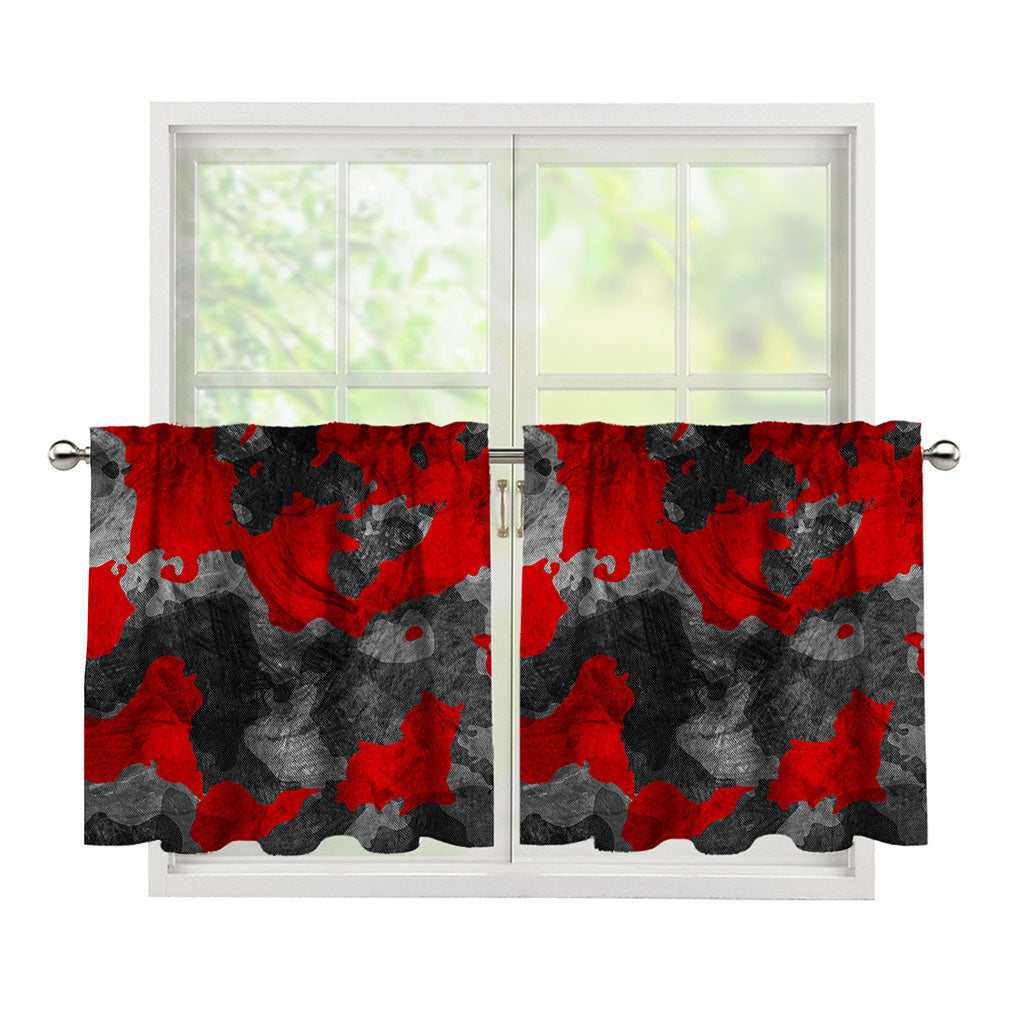 Black And Red Camouflage Print Tier Curtains