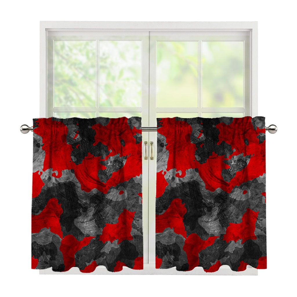 Black And Red Camouflage Print Tier Curtains