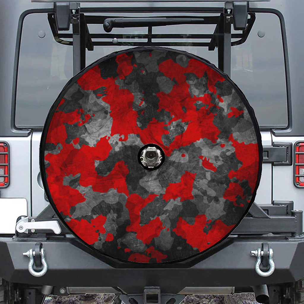 Black And Red Camouflage Print Tire Cover With Camera Hole