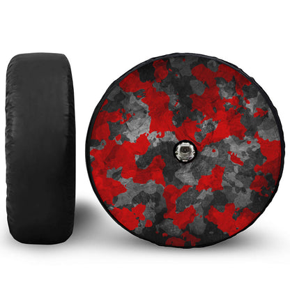 Black And Red Camouflage Print Tire Cover With Camera Hole