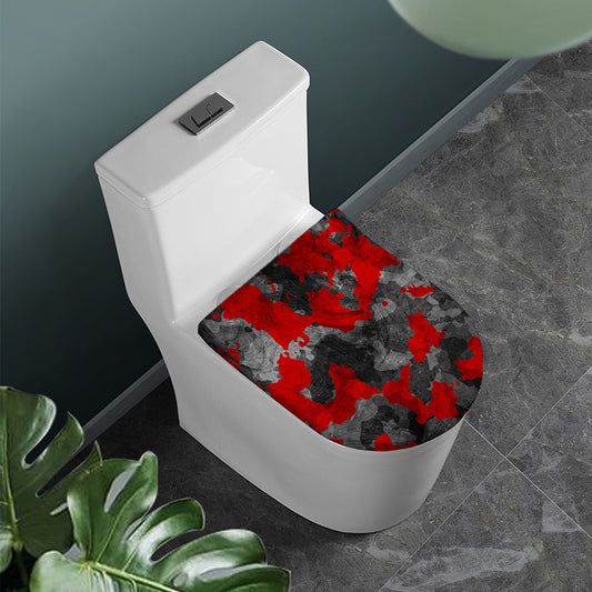 Black And Red Camouflage Print Toilet Lid Cover
