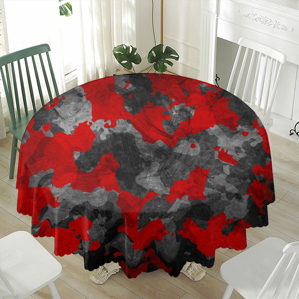 Black And Red Camouflage Print Waterproof Round Tablecloth