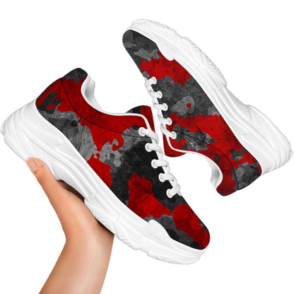 Black And Red Camouflage Print White Chunky Shoes