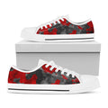 Black And Red Camouflage Print White Low Top Sneakers