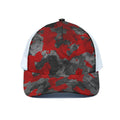 Black And Red Camouflage Print White Mesh Trucker Hat