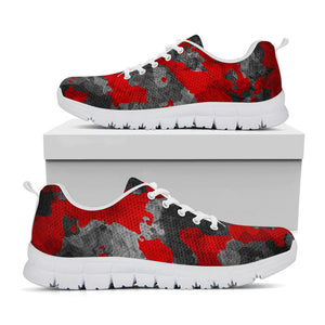 Black And Red Camouflage Print White Running Shoes