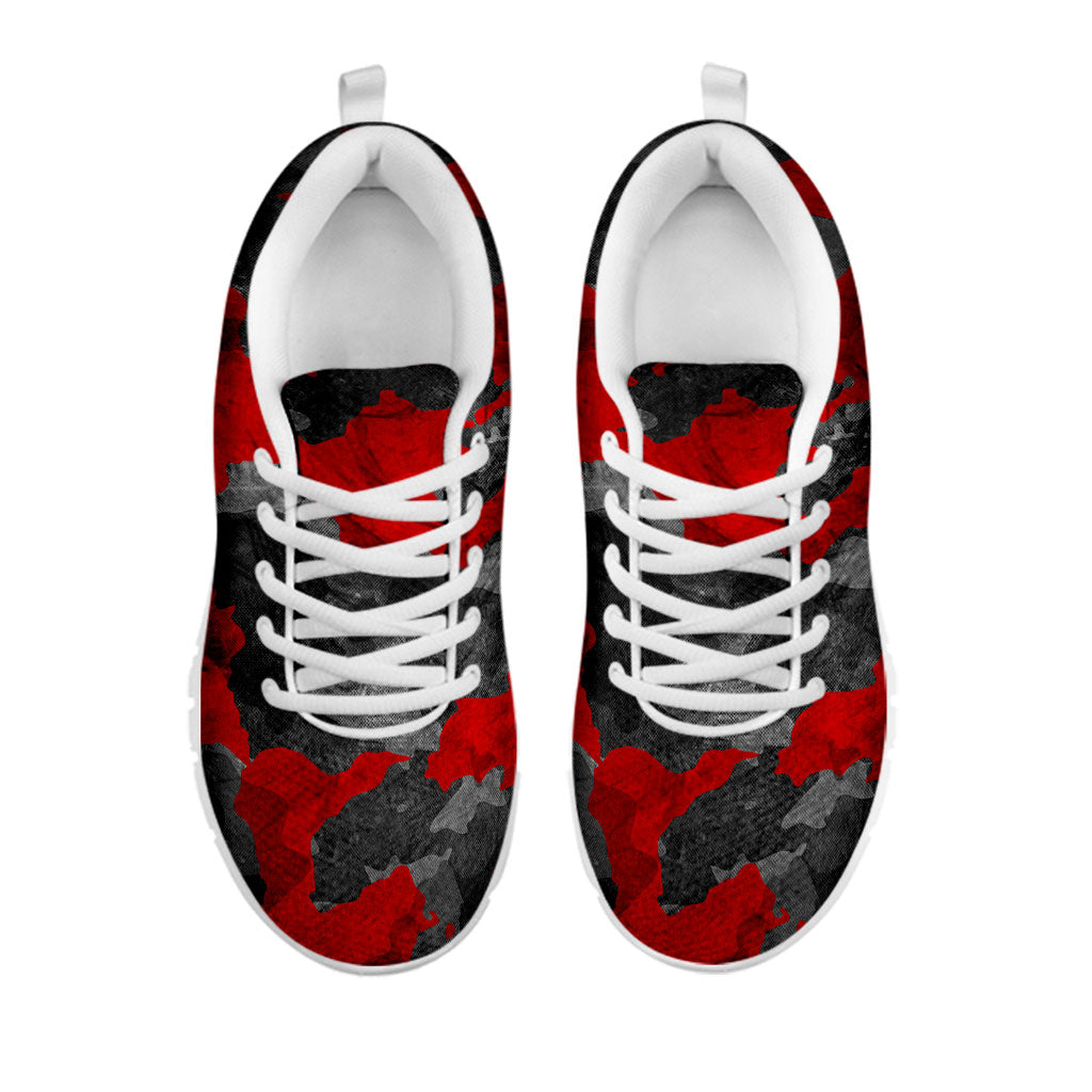 Black And Red Camouflage Print White Running Shoes