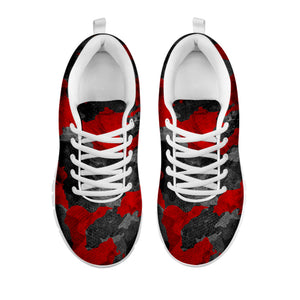 Black And Red Camouflage Print White Running Shoes