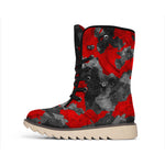 Black And Red Camouflage Print Winter Boots