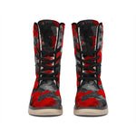 Black And Red Camouflage Print Winter Boots