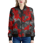Black And Red Camouflage Print Women's Bomber Jacket