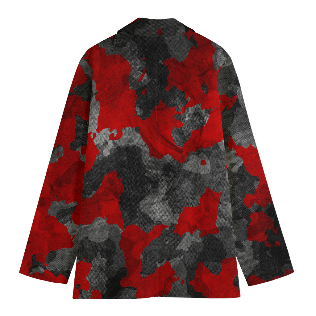 Black And Red Camouflage Print Women's Cotton Blazer