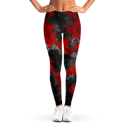 Black And Red Camouflage Print Women's Leggings