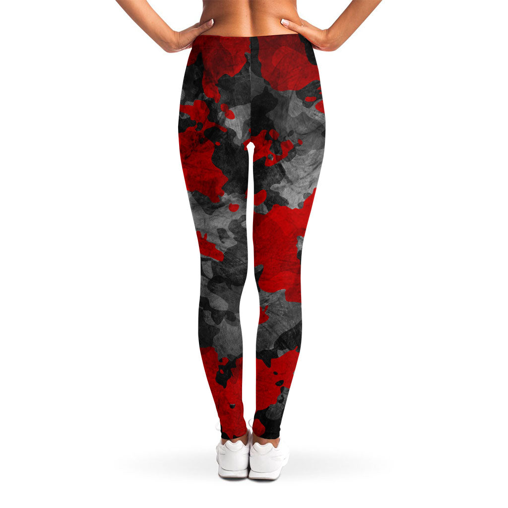 Black And Red Camouflage Print Women's Leggings