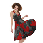 Black And Red Camouflage Print Women's Sleeveless Dress