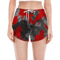 Black And Red Camouflage Print Women's Split Running Shorts