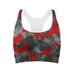 Black And Red Camouflage Print Women's Sports Bra