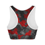 Black And Red Camouflage Print Women's Sports Bra