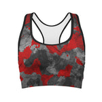 Black And Red Camouflage Print Women's Sports Bra