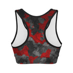 Black And Red Camouflage Print Women's Sports Bra