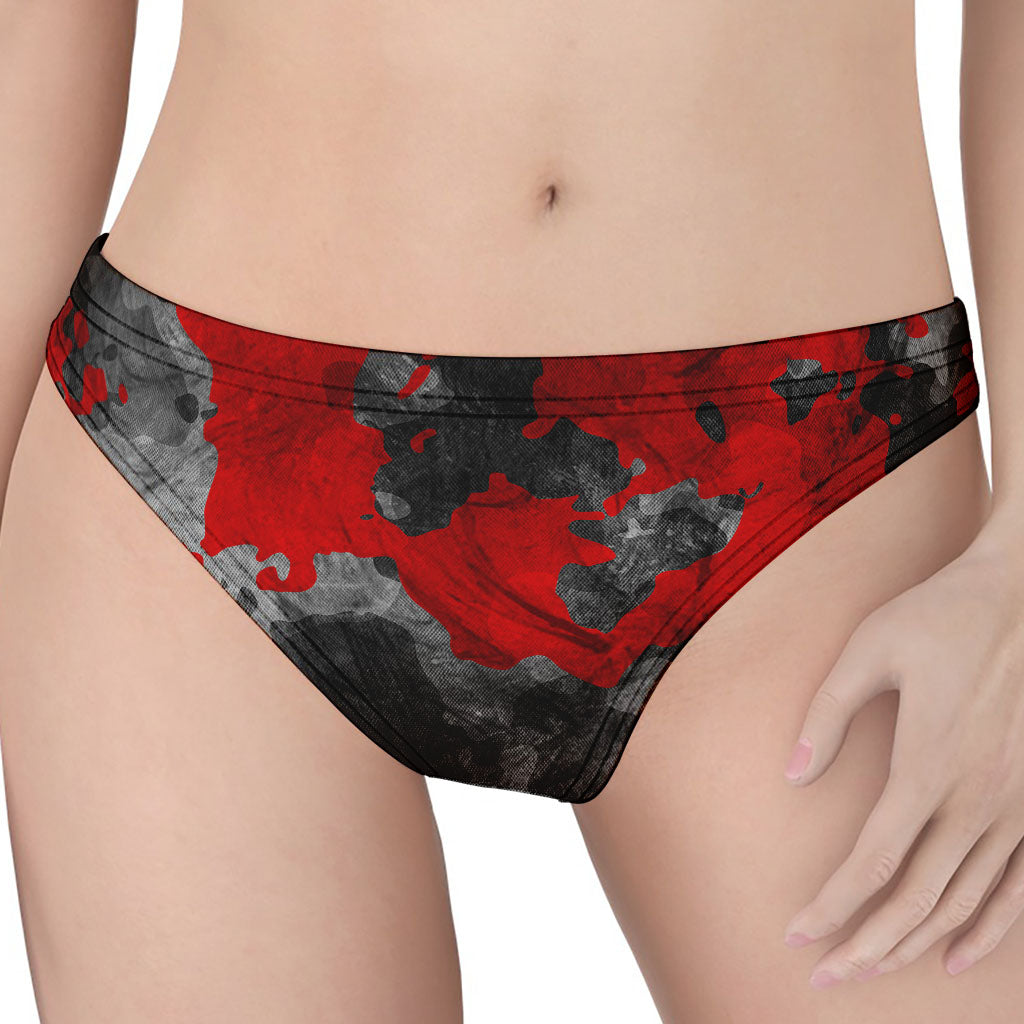 Black And Red Camouflage Print Women's Thong