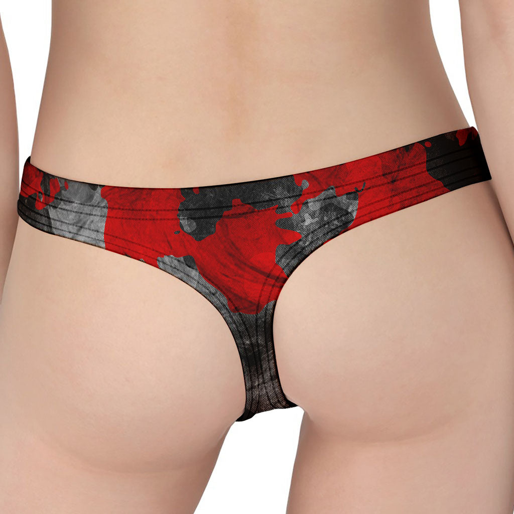 Black And Red Camouflage Print Women's Thong