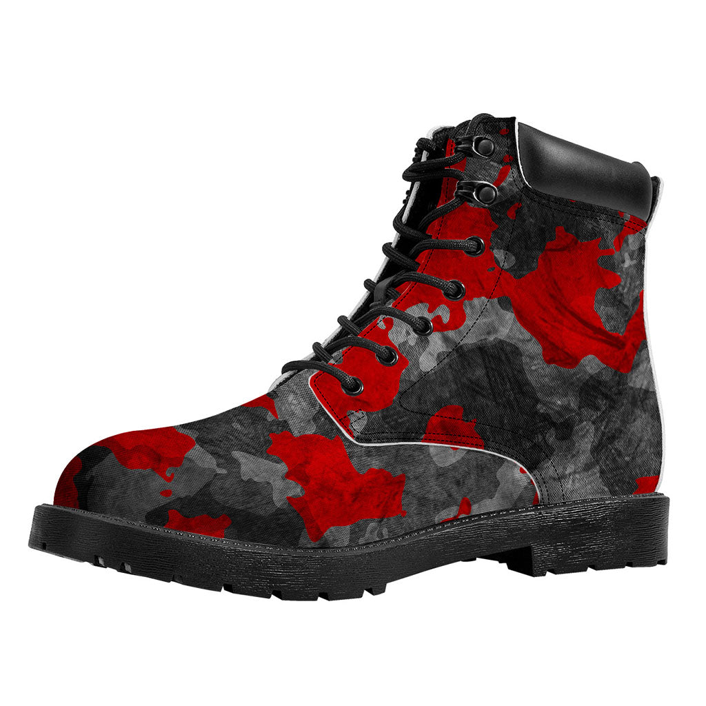Black And Red Camouflage Print Work Boots