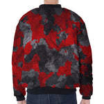 Black And Red Camouflage Print Zip Sleeve Bomber Jacket