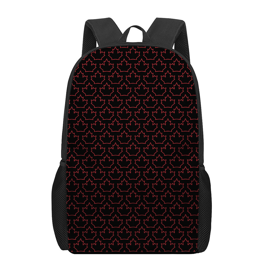 Black And Red Canadian Maple Leaf Print 17 Inch Backpack