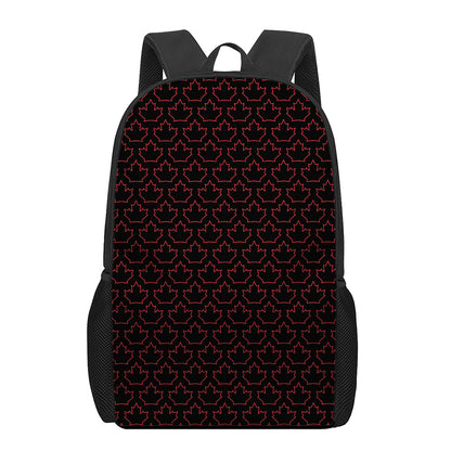 Black And Red Canadian Maple Leaf Print 17 Inch Backpack
