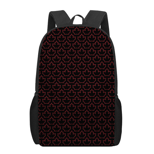 Black And Red Canadian Maple Leaf Print 17 Inch Backpack