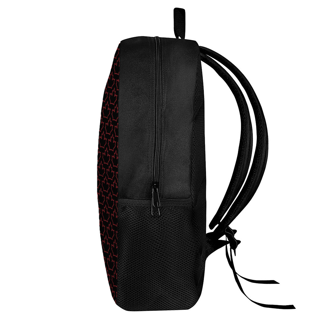 Black And Red Canadian Maple Leaf Print 17 Inch Backpack