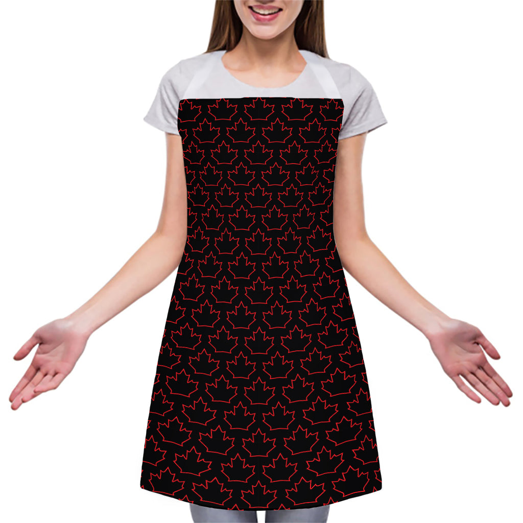 Black And Red Canadian Maple Leaf Print Adjustable Apron