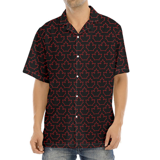 Black And Red Canadian Maple Leaf Print Aloha Shirt