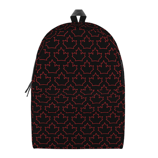 Black And Red Canadian Maple Leaf Print Backpack