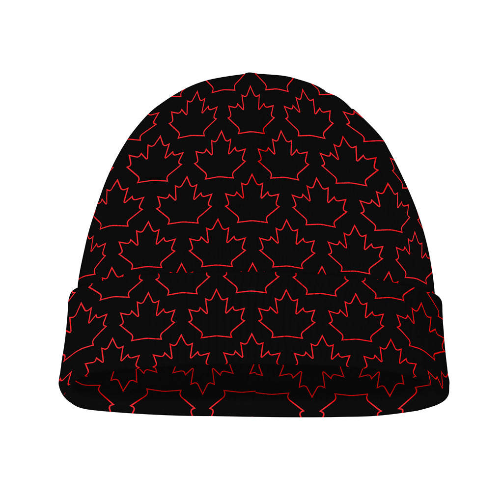 Black And Red Canadian Maple Leaf Print Beanie