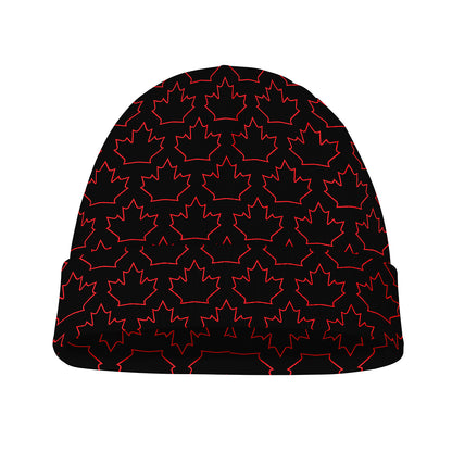 Black And Red Canadian Maple Leaf Print Beanie