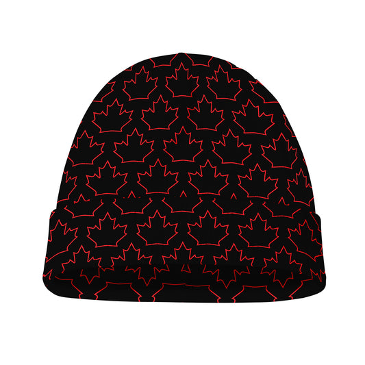 Black And Red Canadian Maple Leaf Print Beanie