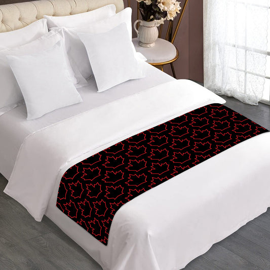 Black And Red Canadian Maple Leaf Print Bed Runner