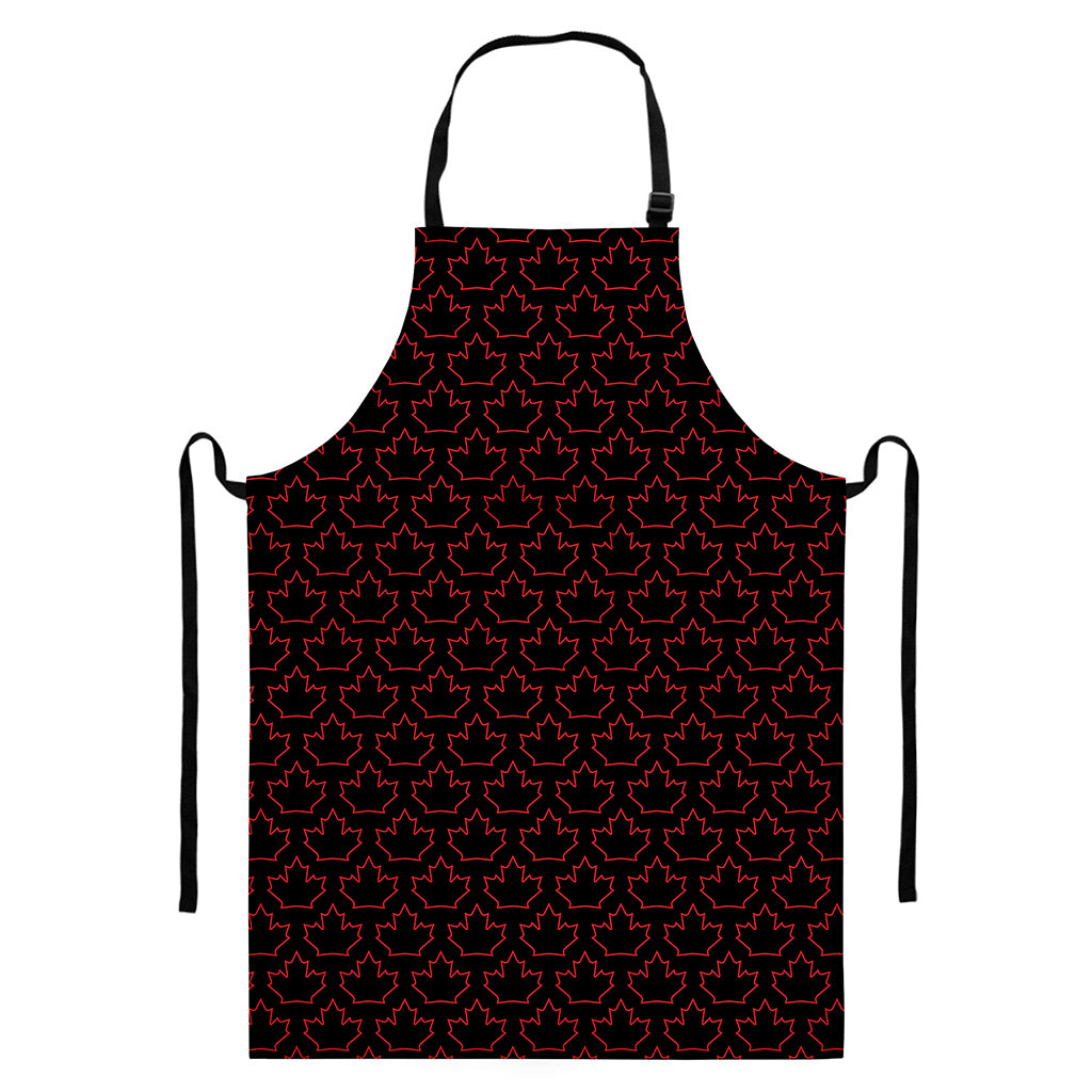 Black And Red Canadian Maple Leaf Print Bib Apron With Pocket