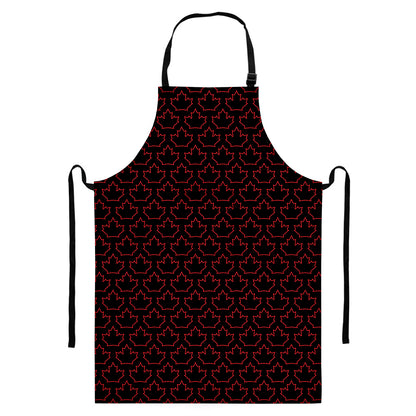 Black And Red Canadian Maple Leaf Print Bib Apron With Pocket