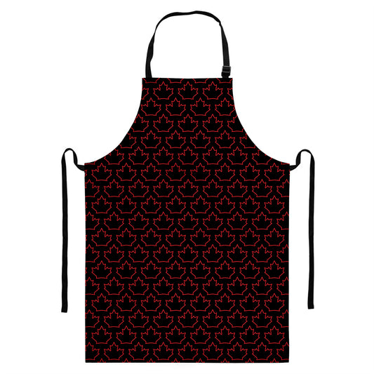 Black And Red Canadian Maple Leaf Print Bib Apron With Pocket