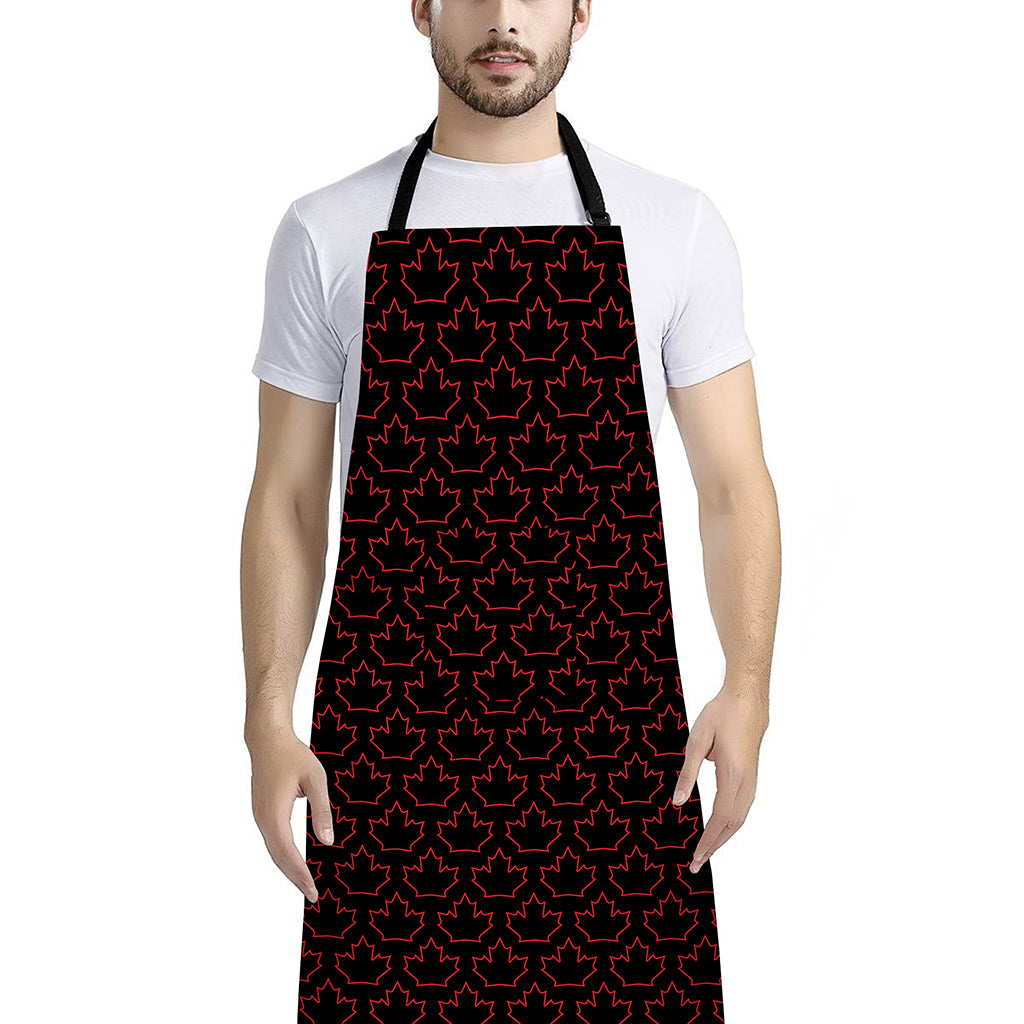 Black And Red Canadian Maple Leaf Print Bib Apron With Pocket