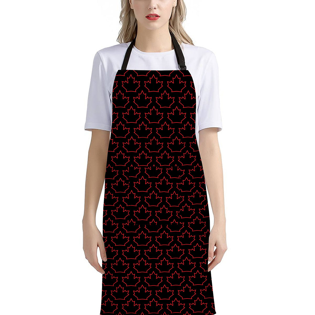 Black And Red Canadian Maple Leaf Print Bib Apron With Pocket