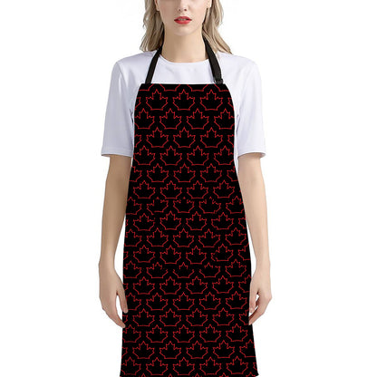 Black And Red Canadian Maple Leaf Print Bib Apron With Pocket