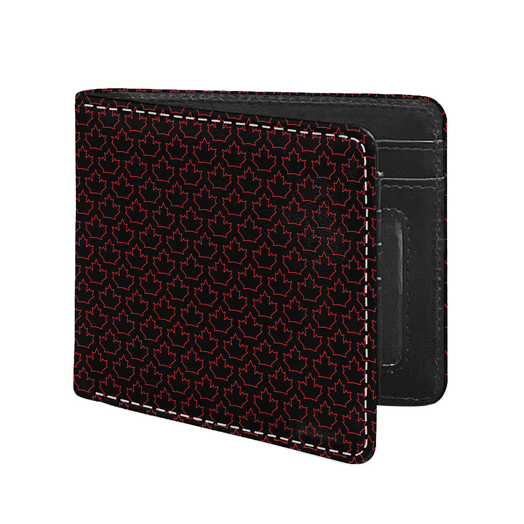 Black And Red Canadian Maple Leaf Print Bifold Wallet