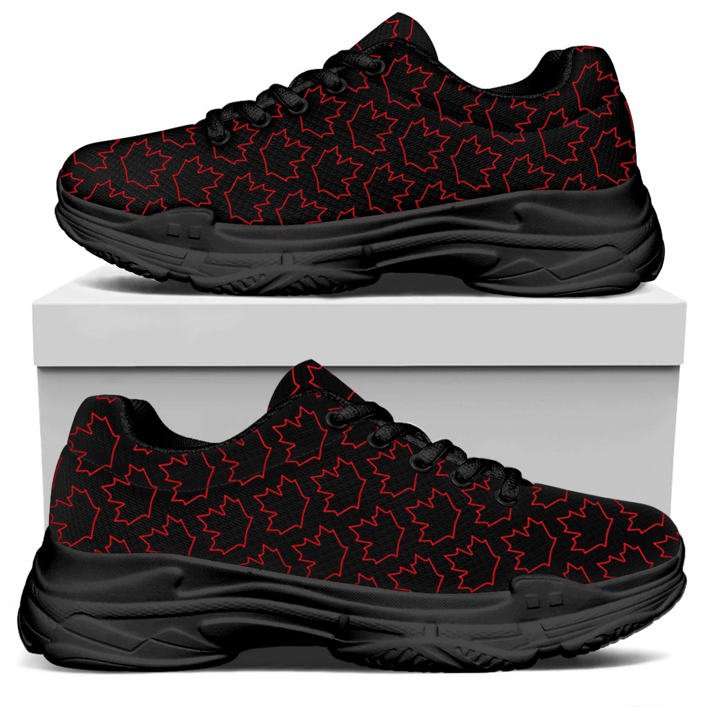 Black And Red Canadian Maple Leaf Print Black Chunky Shoes